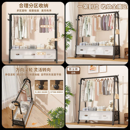 Movable Clothes Rack With Wheels, Standing Coat Rack & Wardrobe