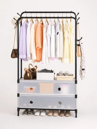 Luxury Double Pole Clothes Rack with Shoe Storage & Drawers
