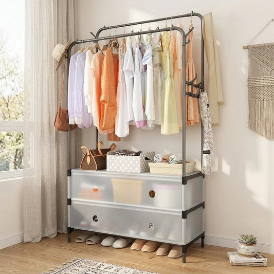 Luxury Double Pole Clothes Rack with Shoe Storage & Drawers