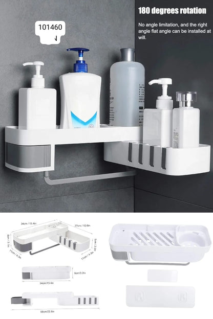 Rotatable Adhesive Bathroom Shower Shelf with Hooks