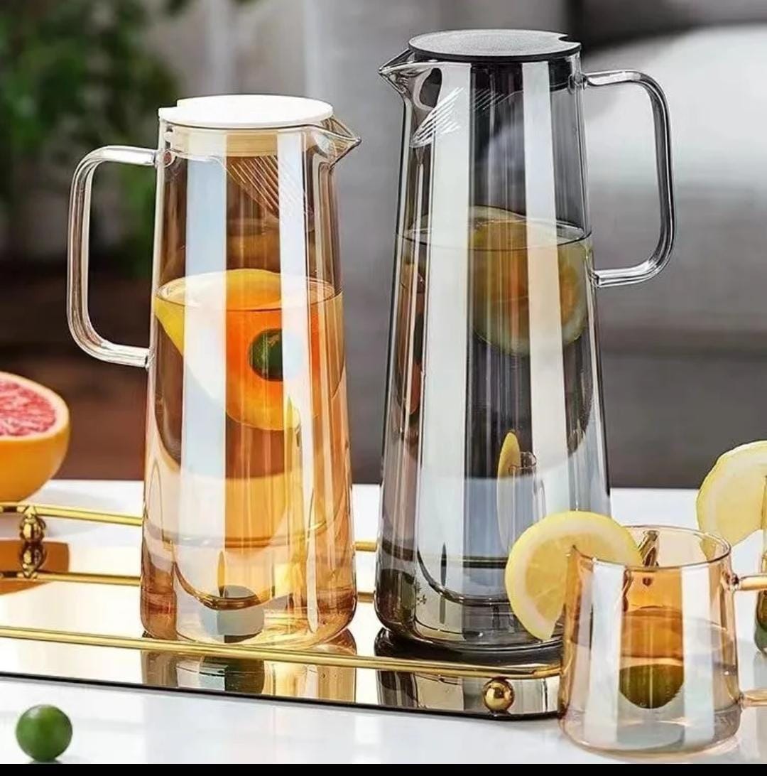 1.8L Glass Pitcher with Lid – Heat Resistant Water Jug with Handle