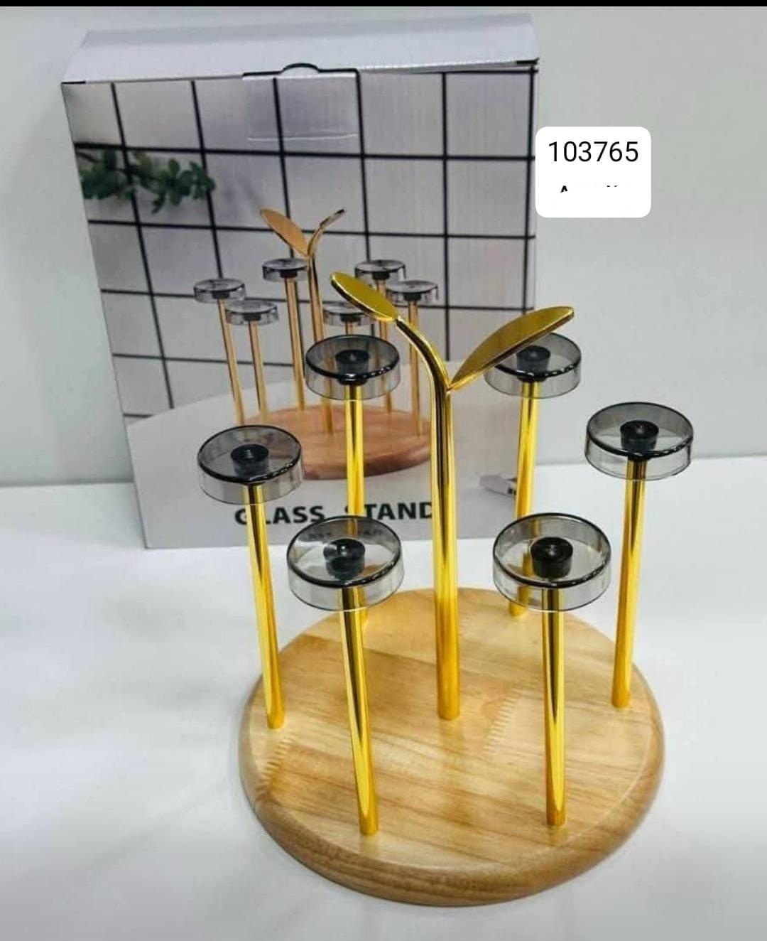 Glass Stand with Wooden Base – Stainless Steel Holder Kitchen Organizer