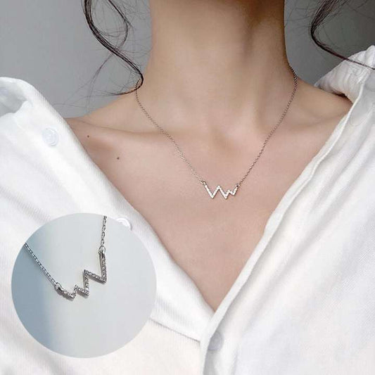 Fashion Jewelry Heartbeat Wave Pendant Sterling Silver Necklace
