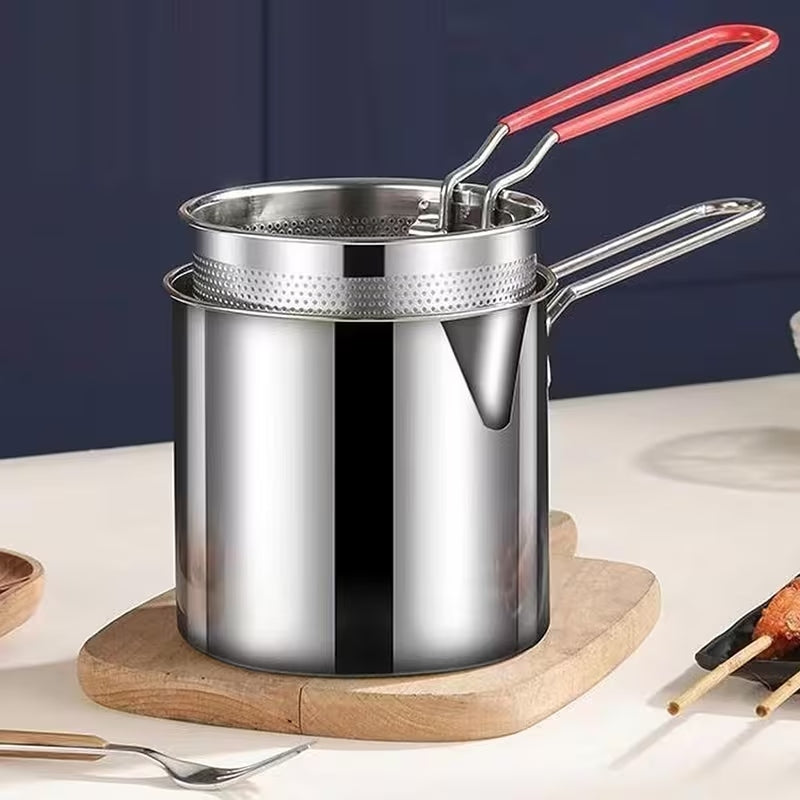 Stainless Steel Deep Fryer Pot with Basket | Mini Deep Frying Pan with Oil Filter Rack for Home Kitchen