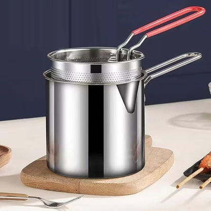 Stainless Steel Deep Fryer Pot with Basket | Mini Deep Frying Pan with Oil Filter Rack for Home Kitchen