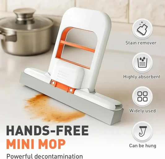 One-Hand Press Mini Foldable Desktop Mop | Self‑Wringing Portable Sponge Mop for Kitchen & Bathroom