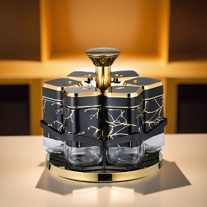 Rotating Glass Spice Jar Set with Stand