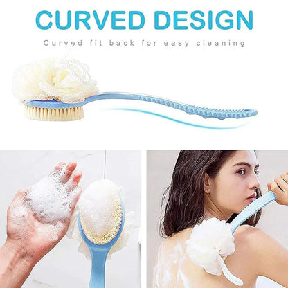 2-in-1 Long Handle Bath Brush & Loofah Scrubber