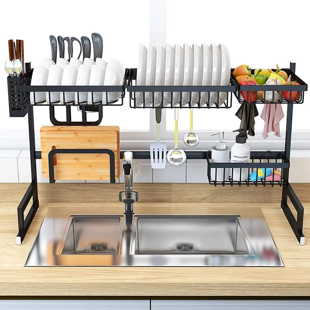 Over The Sink Dish Drying Rack Shelf Stainless Steel Kitchen Cutlery Holder 85cm(Free Delivery Limited Time Offer)