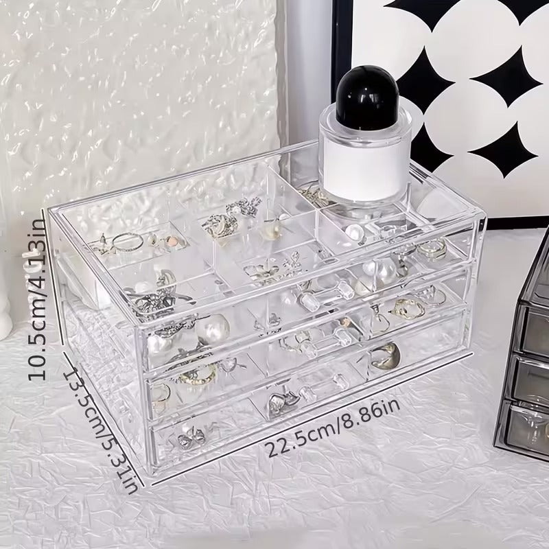3-Layer Acrylic Transparent Jewelry Storage Box with Multi-Grid Organizer