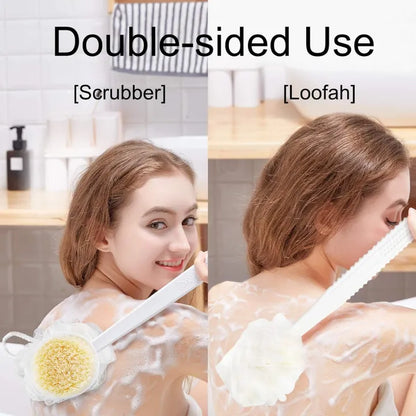 2-in-1 Long Handle Bath Brush & Loofah Scrubber