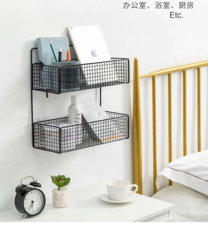 2 Layer Wall Mounted Bathroom Kitchen Storage Basket Rack
