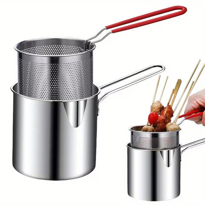 Stainless Steel Deep Fryer Pot with Basket | Mini Deep Frying Pan with Oil Filter Rack for Home Kitchen