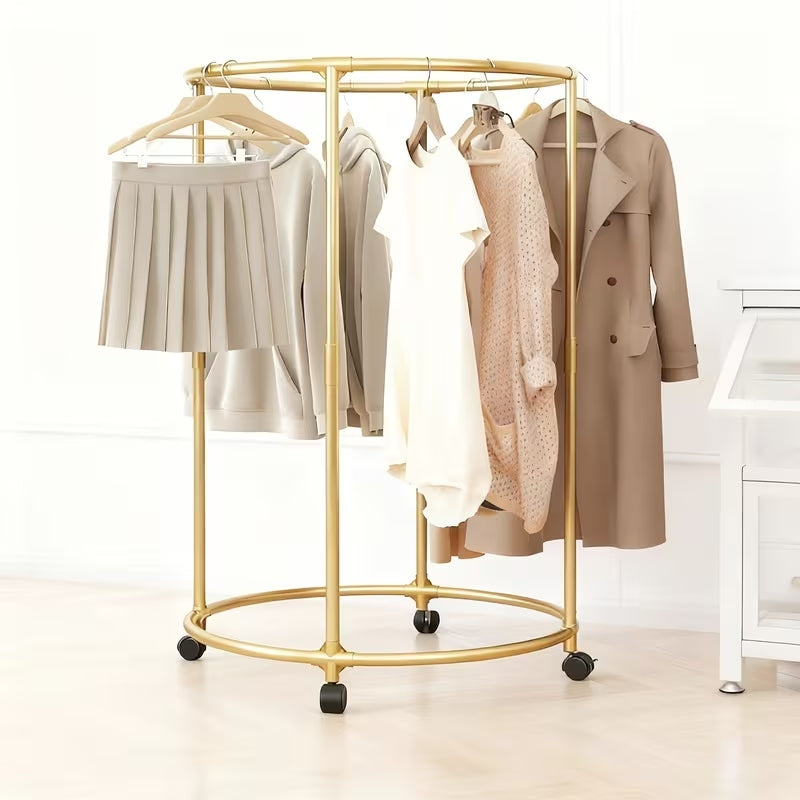 360° Rotating Round Clothes Rack with Wheels | Stainless Steel Freestanding Circular Garment Organizer