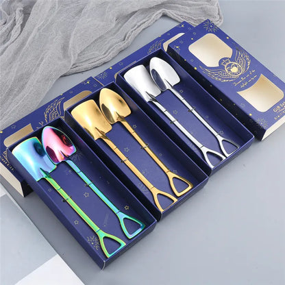 Creative Stainless Steel Shovel Spoons for Dessert & Coffee