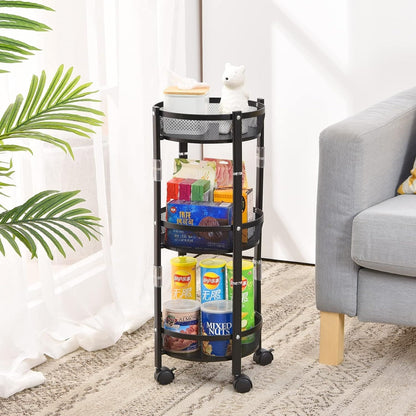 3 Layer Stainles Steel Folding Storage Cart with Wheels | 3 Tier Kitchen Trolley – Runstore.pk