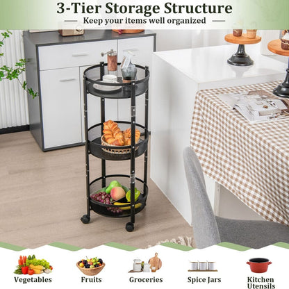 3 Layer Stainles Steel Folding Storage Cart with Wheels | 3 Tier Kitchen Trolley – Runstore.pk