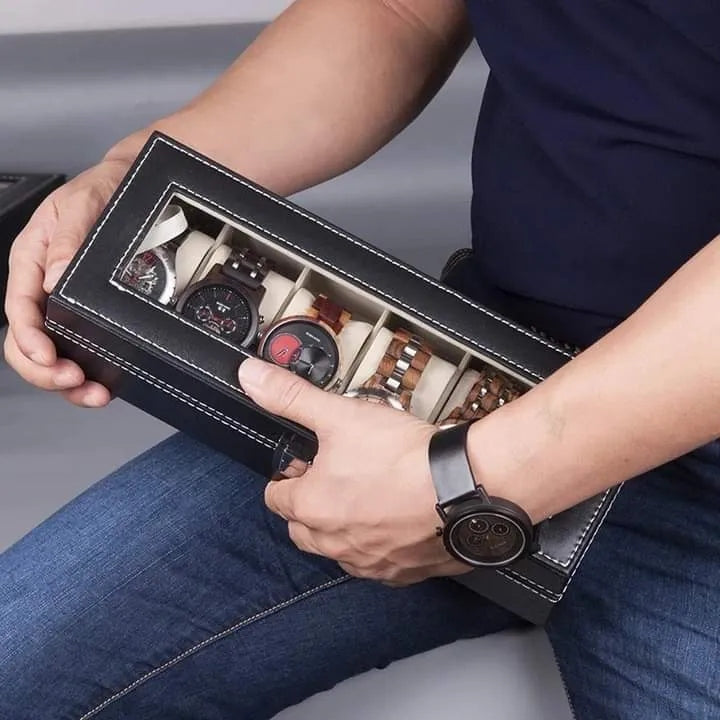 Luxury PU Leather Watch Storage Box with Glass Top | 6 / 10 / 12 Slot Watch Display Case