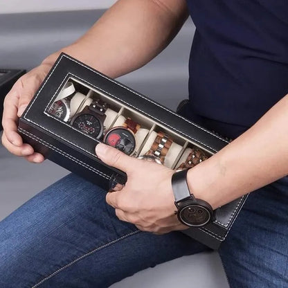 Luxury PU Leather Watch Storage Box with Glass Top | 6 / 10 / 12 Slot Watch Display Case