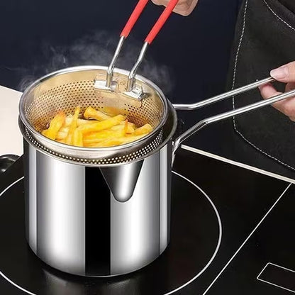 Stainless Steel Deep Fryer Pot with Basket | Mini Deep Frying Pan with Oil Filter Rack for Home Kitchen