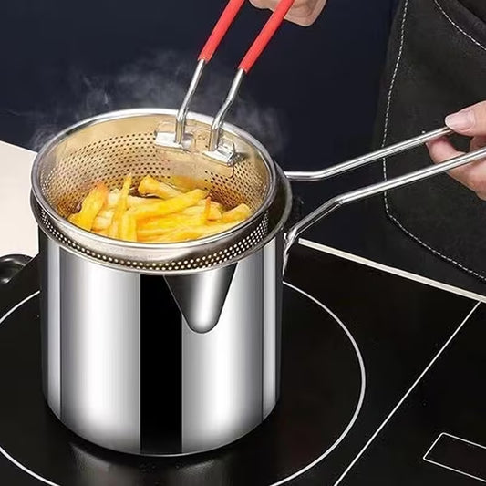 Stainless Steel Deep Fryer Pot with Basket | Mini Deep Frying Pan with Oil Filter Rack for Home Kitchen