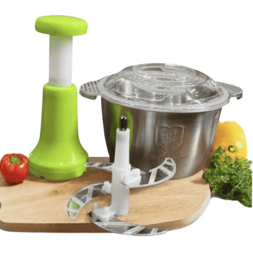 3L Manual Stainless Steel Push Food Chopper | Large Capacity Hand Press Vegetable & Meat Cutter (4-Blade)