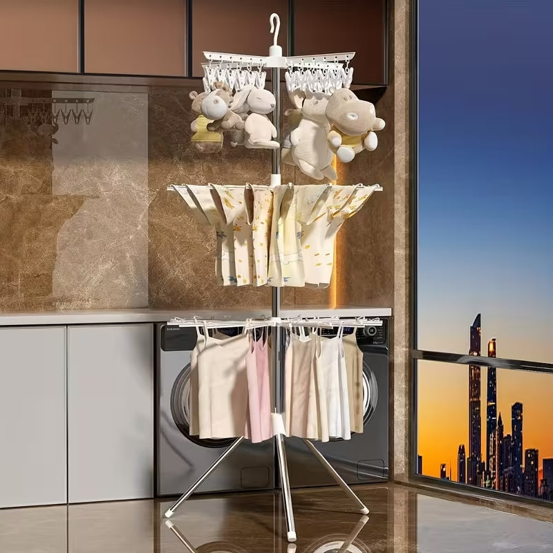 360° Rotating 3-Tier Clothes Drying Rack | Foldable Freestanding Stainless Steel Laundry Stand