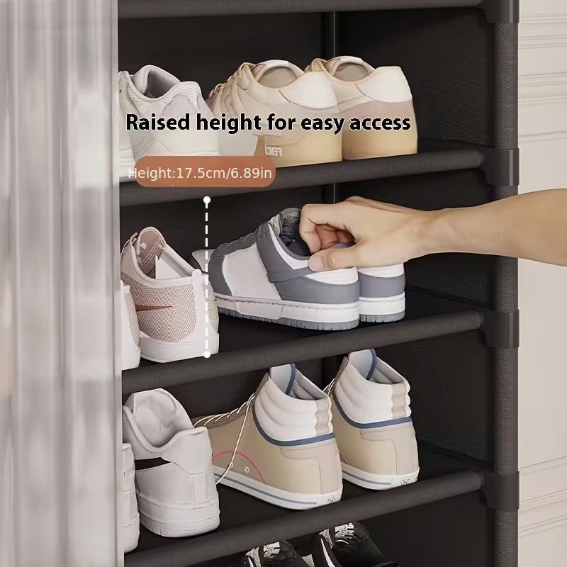 Large Capacity Metal Shoe Cabinet with Curtain – Dustproof Multi Tier Shoe Rack & Bag Organizer