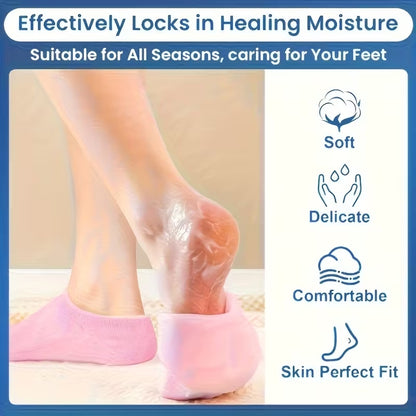 1 Pair Women's Gel Moisturizing Socks for Cracked Heels | Foot Hydration & Repair | Soft Silicone Heel Protector Socks | Dry Feet & Heel Care Socks