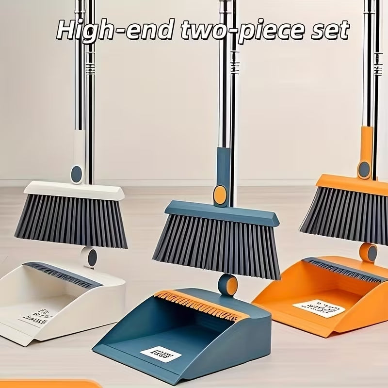 2-In-1 Rotatable Broom & Dustpan Set with Hair-Catching Comb | Foldable Indoor & Outdoor Cleaning Tool