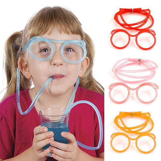 Drinking Eye Glasses Straw For Kids Soft Plastic Straw Funny Glasses - 1Pc