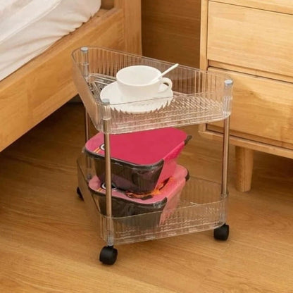 2 Tier Acrylic Triangle Storage Cart | Corner Organizer with 360° Wheels
