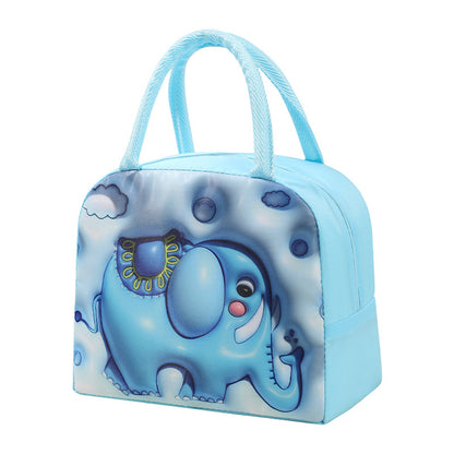 Blue children's lunch bag with an elephant design on a white background