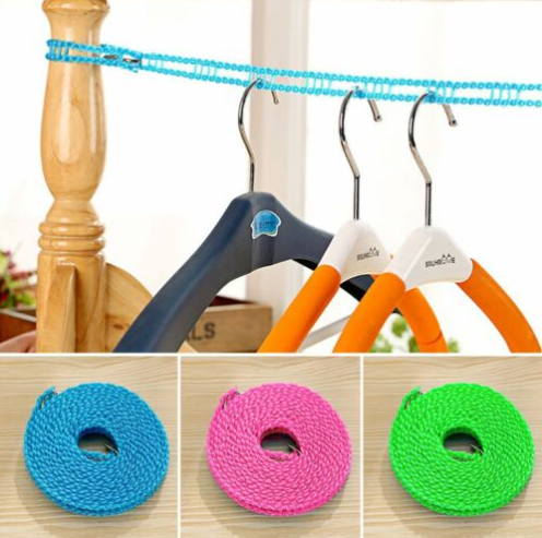 5m Windproof Anti-Slip Clothes Drying Rope with Hooks