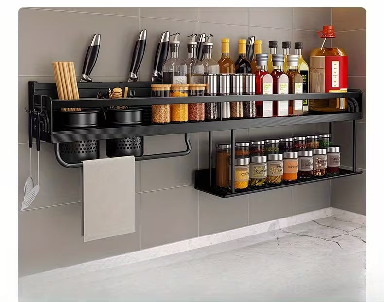 Metal Wall-Mounted 2-Tier Kitchen Organizer Rack | Space-Saving Kitchen Storage Shelf