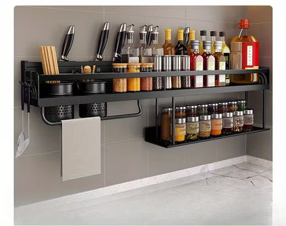 Metal Wall-Mounted 2-Tier Kitchen Organizer Rack | Space-Saving Kitchen Storage Shelf