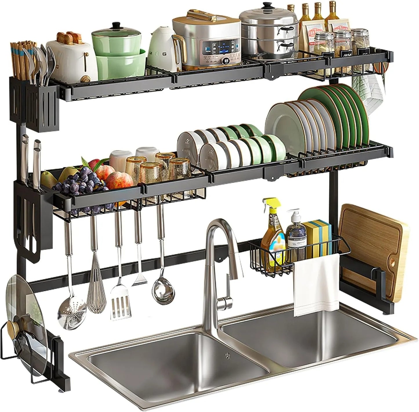 Double Layer Sink Dish Drying Rack | 2-Tier Over-the-Sink Stainless Steel Dish Drainer – Runstore.pk
