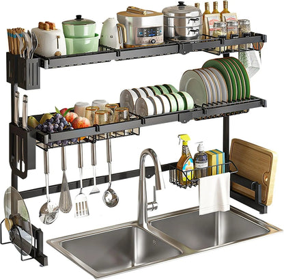 Double Layer Sink Dish Drying Rack | 2-Tier Over-the-Sink Stainless Steel Dish Drainer – Runstore.pk
