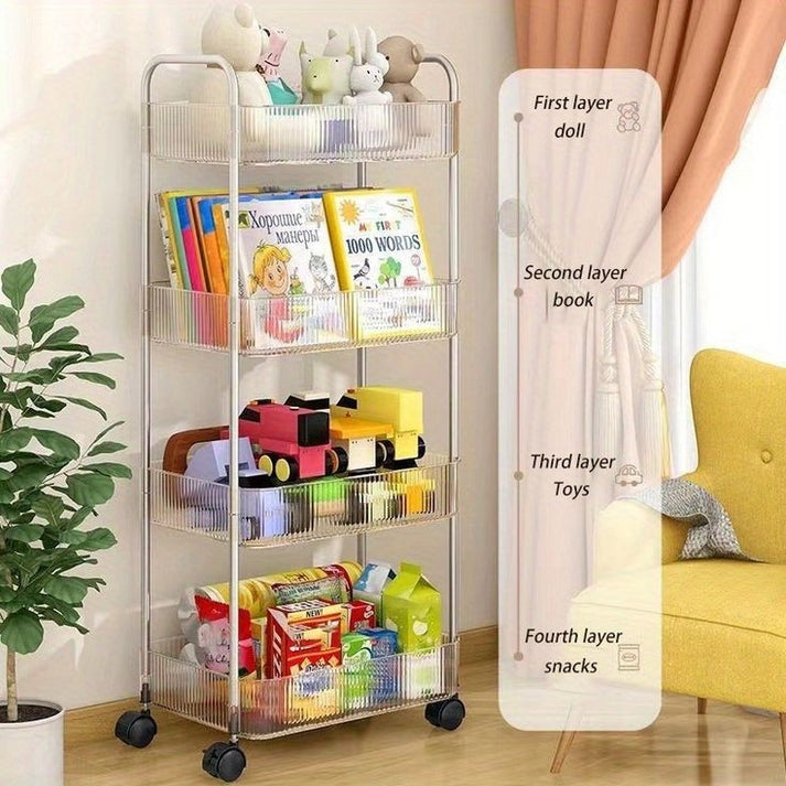 4-Tier Transparent Acrylic Corner Trolley – Premium Rolling Storage for Home & Kitchen