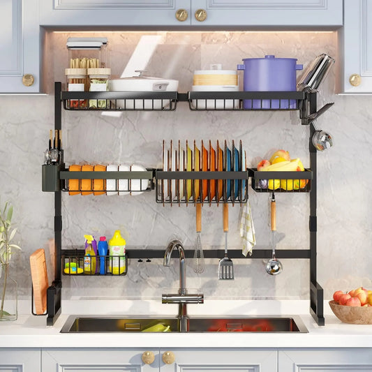 Double Layer Sink Dish Drying Rack | 2-Tier Over-the-Sink Stainless Steel Dish Drainer – Runstore.pk