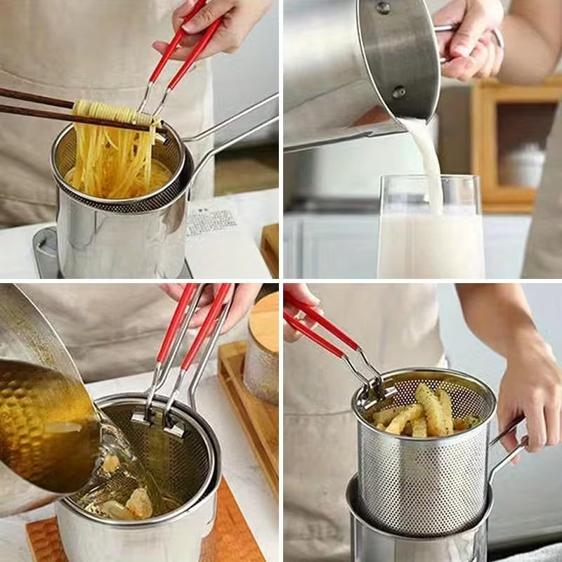 Stainless Steel Deep Fryer Pot with Basket | Mini Deep Frying Pan with Oil Filter Rack for Home Kitchen