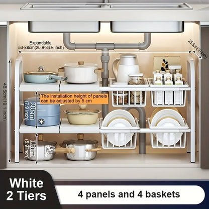 Expandable Under-Sink Organizer Rack with Adjustable Shelves & Baskets