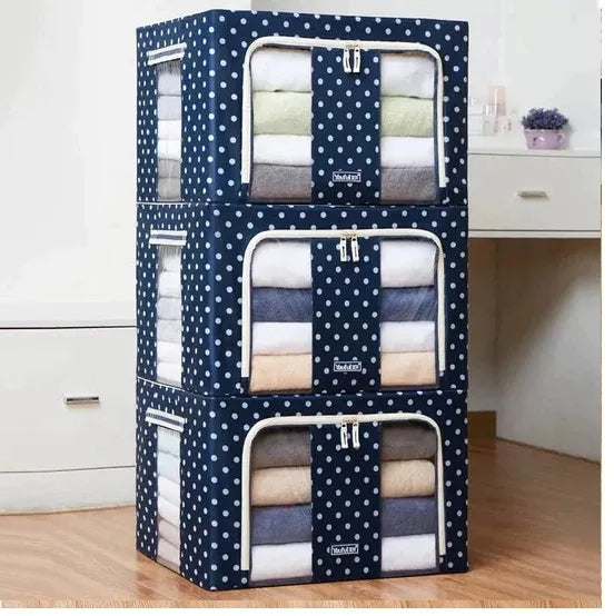 66L Foldable Clothes Storage Box with Steel Frame – Large Fabric Organizer with Zipper & Window