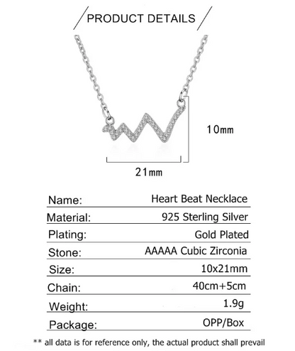 Fashion Jewelry Heartbeat Wave Pendant Sterling Silver Necklace