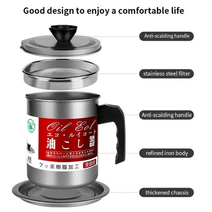 1.7L/1.4L Stainless Steel Oil Filter Pot with Strainer | Grease Keeper & Oil Storage Container with Dust Lid