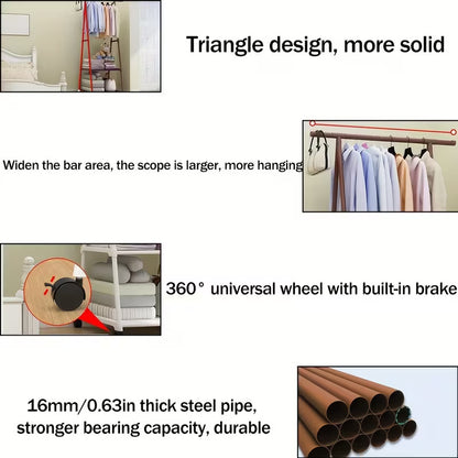 Triangular Mobile Clothes Hanger Rack with Wheels | Multi-Layer Metal Coat Stand Organizer
