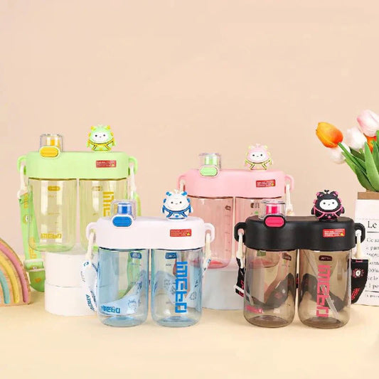 Cartoon Dual Plastic Kids Water Bottle with Lid