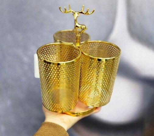 Rotating Gold Deer Cutlery Holder – 3 Section Kitchen Utensil Organizer