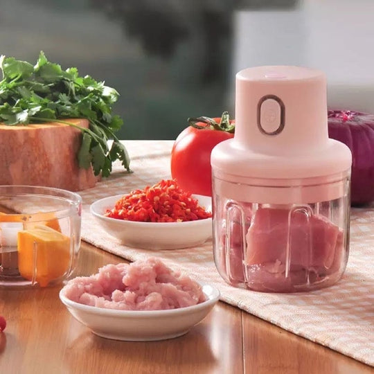 USB Rechargeable Mini Electric Chopper (100ml + 250ml Double Cup) | Portable Vegetable, Meat & Fruit Cutter
