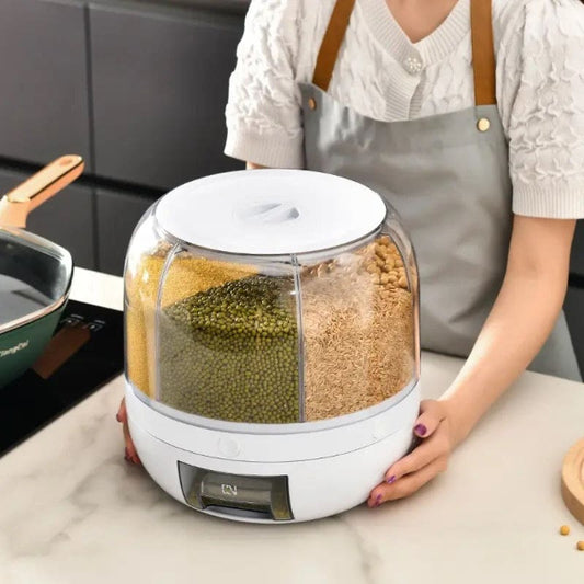 6-Grid Rotating Cereal Dispenser – Round Rice & Grain Organizer